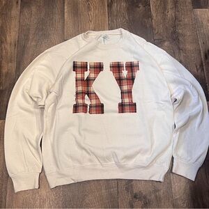 Jerzees Cream Sweater with Plaid Letters